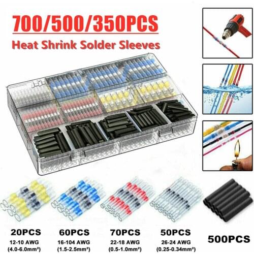 700/500/350Pcs Heat Shrink Butt Crimp Terminals Waterproof Solder Seal Electrical Butt Connectors Wire Cable Splice Terminal Kit