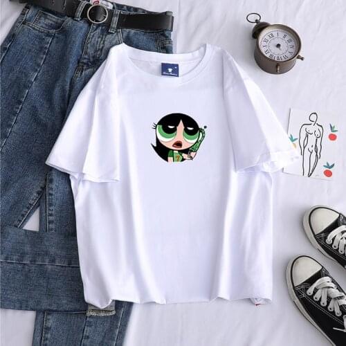 Y2k Tops Anime Kawaii Powepuff Girls Graphic T Shirts Summer Short Sleeved Harajuku Tshirt Women and Men