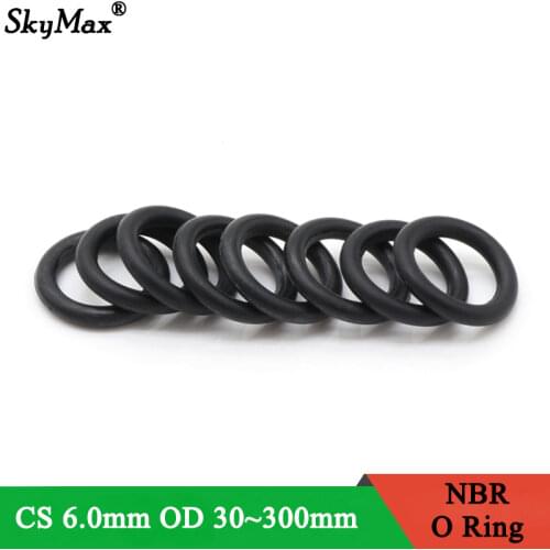 5pcs NBR O Ring Seal Gasket Thickness CS 6mm OD 30~300mm Nitrile Butadiene Rubber Spacer Oil Resistance Washer Round Shape Black