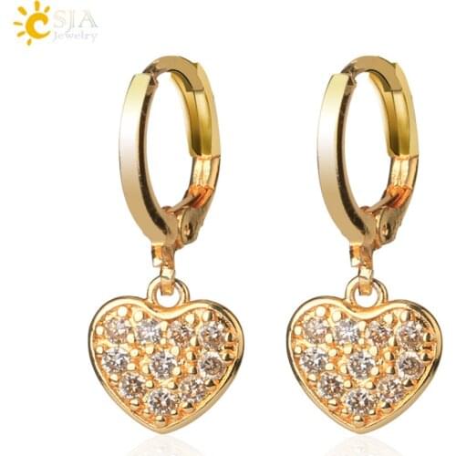 CSJA Gold Silver Plated Love Heart Copper Earrings Hoop Rhinestones 2020 Fashion Earring Statement for Women Bridal Metal S646