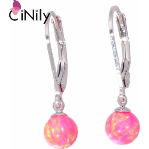 CiNily Created Pink Fire Opal 6mm Silver Plated Wholesale Fashion Jewelry for Women Wedding Party Drop Earrings 23mm OH4384