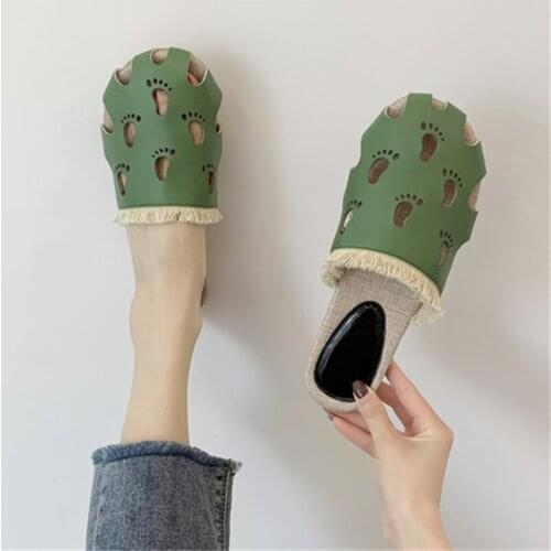 Ladies Slippers 2021 Summer Fashion Baotou Ripped Shoes Comfortable External Wear Non Slip Sandals Sandalias De Las Mujeres