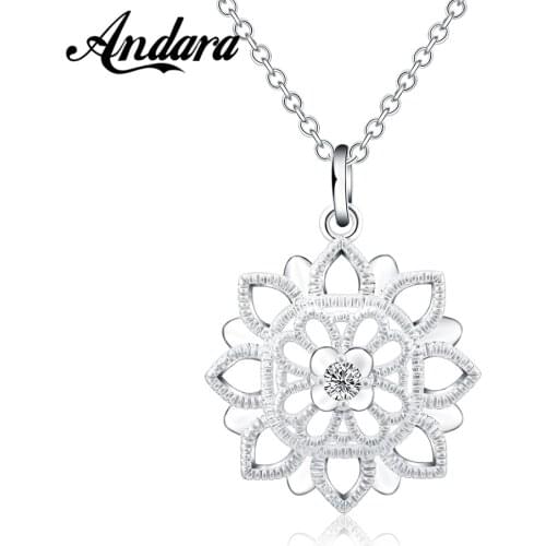 New 925 Sterling Silver Necklace Flower Tell Crystal Pendant Necklace Clavicle Chain For Woman Jewelry Gift