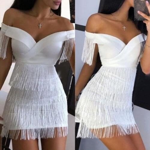 White Fringe Celebrity Evening Runway Party Dress Women Sexy Tassels Short Sleeve Club Dress Vestidos