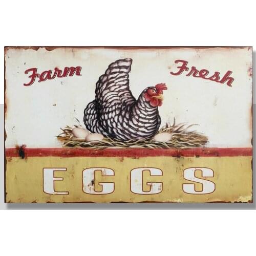 Tin Sign "Farm Fresh Chicken Eggs "Food Art Deco Garage Wall Decor