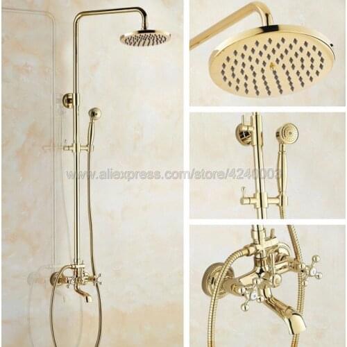 Golden Shower Faucets Shower Set Faucet Tub Mixer Tap Handheld Shower Wall Mounted Rainfall Bath Shower Set Kgf344