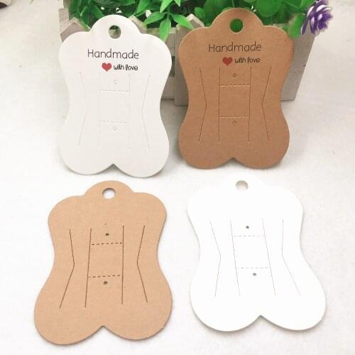 100pcs/lot 9.5x6.7cm hand made brown/white/ Kraft Paper hair clip card Jewelry Display Cards Hair Accessory Cards