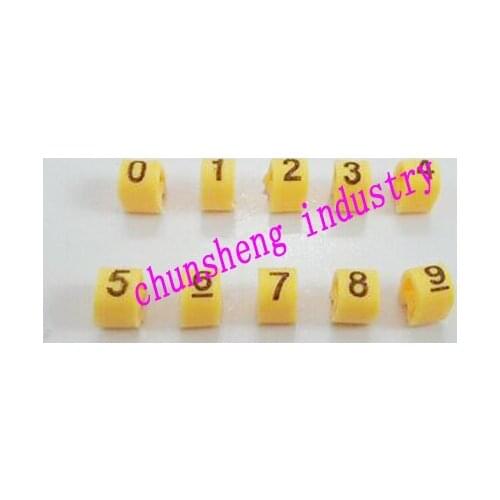1000pcs/box EC-0 1.0mm2 10 different number 0-9 cable marker yellow color set