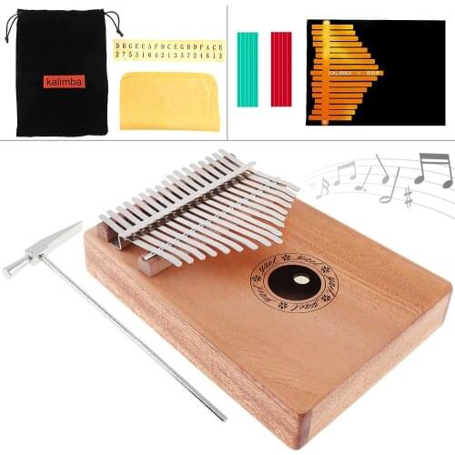 17 Key Kalimba Solid Mahogany Thumb Piano Mbira Natural Mini Keyboard Instrument with 7pcs Accessories for beginners