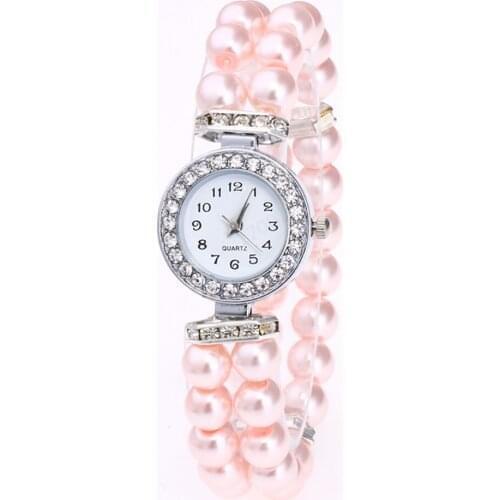 2021 Women Small Watch Simulated Pearl Rhinestone Luxury Elegant Wrist Band Bracelet Jewelry Gifts Lady Elastic Universal Charms