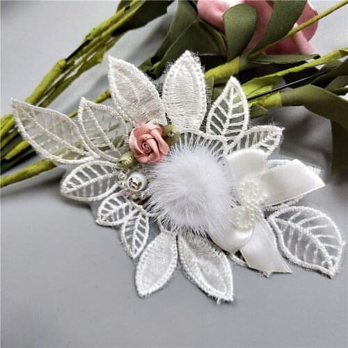 5pcs White Pompom Ball Diamond Flower Beads Bowknot Embroidered Lace Trim Ribbon Fabric Sewing Supplies Craft Costume Decoration