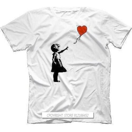 Banksy With Balloon Novelty Short Sleeve Mans T-Shirts 100% Cotton Funny Urban Graffiti Art Banksey Tshirt Cotton