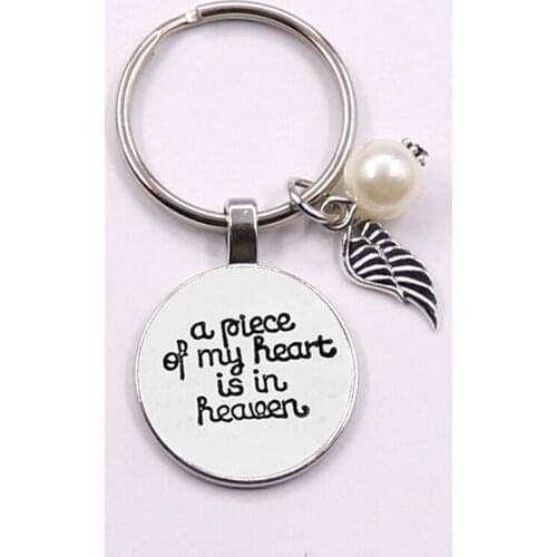 New Angel Wings Key Chains A Piece Of My Heart Is In Heaven Letters Keychain beads Couples Keyring Gifts Jewelry