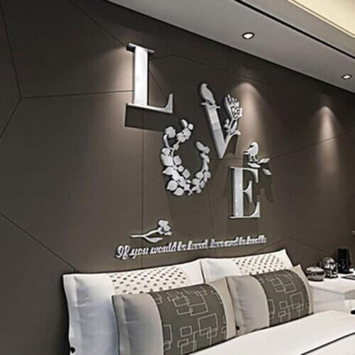 Colour Living Room Mirror Love Stereoscopic Removable Home Decor Wall Decoration Decal Fashion Love Wall Sticker Beautiful