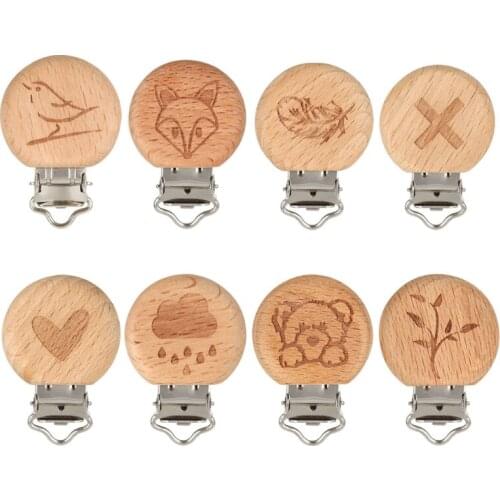 Baby Beech Wooden Pacifier Clip Baby Teether Rodent Cartoon DIY Chain Nipple Holder Accessories Nurse Gift Teething Toy