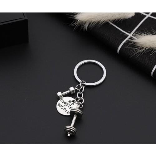 European American personality Design Creative Fun fitness Barbell Dumbbell Good friends Keychain No Matter Where Gift Jewelry