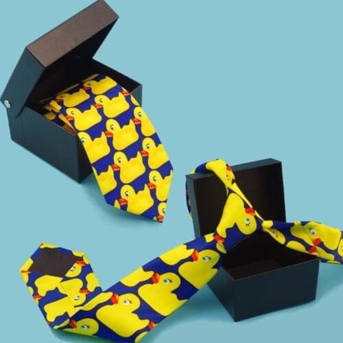 Men Women Funny Yellow Duck Printed Necktie Imitation Silk Cosplay Party Business Suit Ties Neckwear Show Wedding Accessorie