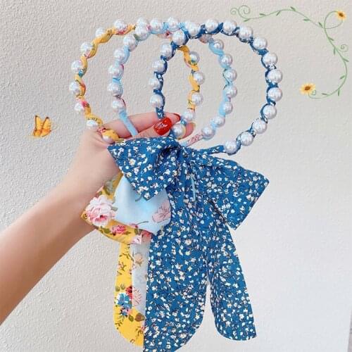 HigoodBaby child pearl flower fabric bow hair hoop decoration elegant temperament hoop face makeup hair with hair girl