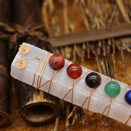 Seven Chakra Healing Crystals Stones Selenite Stick Christmas Wire Wand Ornaments Spiritual Wrapped Beads Reiki Stone Medit U3T2
