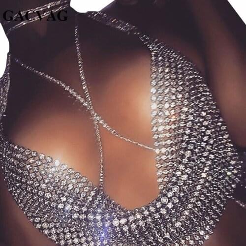 Sparkly Top Rhinestone Backless Party metallic Crop Top Women 2021 Summer Deep V Neck Night Club Party Rave Metal Tank Tops