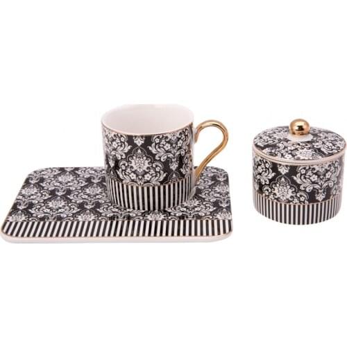 Karaca Queen Porcelain Coffee and Bowl for Turkish Delight Cups Boxed Set with 2 Cups and 2 Saucers Tea Drinkware Glass