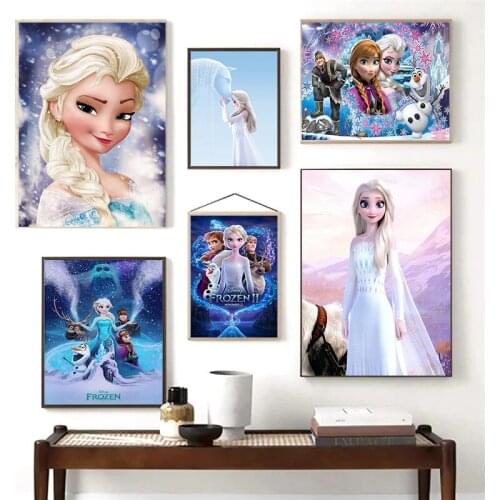 Canvas Painting Disney Princess Anna Elsa Frozen Figure Posters and Prints Wall Art Picture for Living Kids Home Room Decoration