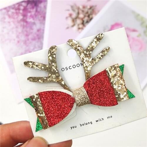 1PCS Lovely Christmas Elk Leather Glitter 3 Inch Bow Elastic Hair Bands Hairpins Dance Party Korean Hair Accessories For Baby