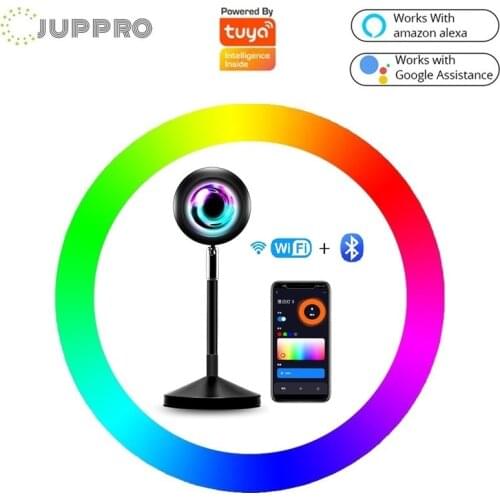 WiFi Sunset Lamp Projectors Light Rainbow USB Table Lamp Bluetooth LED Night Light for Room Decoration Work with Alexa & Google