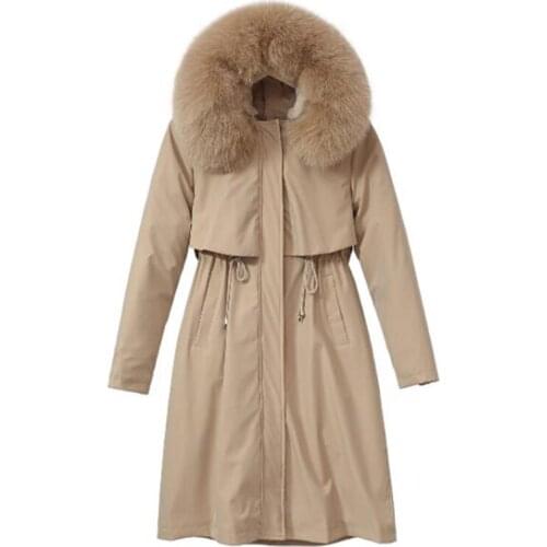 Fashion Winter Jacket Women Cotton Liner Parker Parkas Casual Solid Long Hooded Parka Coat With Fur Collar FC251