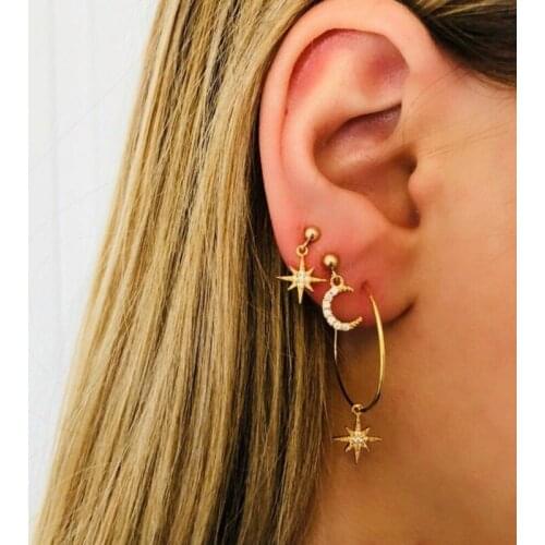 Fashion 4 Pieces Bohemian Moon Star Earrings Set Womens Full Star Moon Earrings Set G7