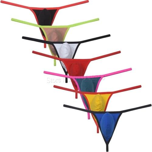 Men Cotton Bulge Pouch G Strings and Thongs Underwear Micro Thong Mini T-Back Sous Vetement Homme Sexy