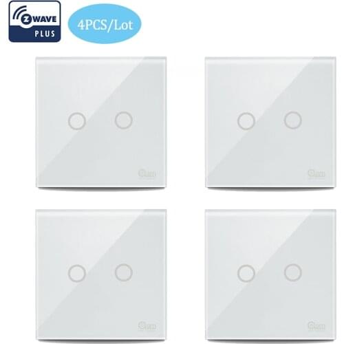4pcs/lot Z-wave Plus EU Wall Light Switch 2CH Home Automation Z Wave Wireless Smart Remote Control Touch-Sensitive Light Switch