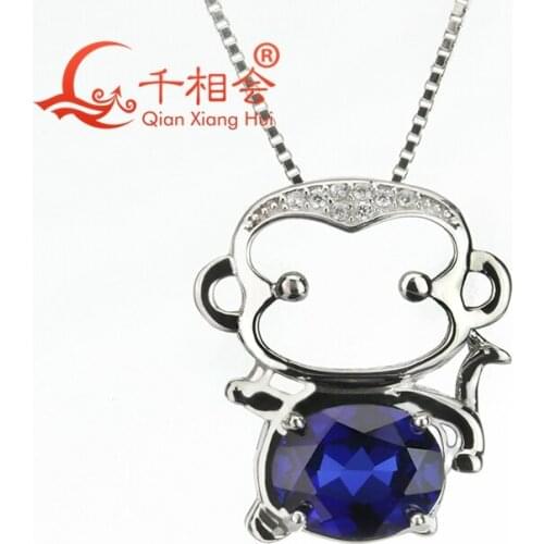 Monkey shape pandent with cubic zirconia stone and 925 sliver chain necklace