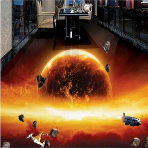 Beibehang Custom floor affixed room Lotte bathroom burning earth universe Galaxy 3D stereo floor tiles to map high-definition wa