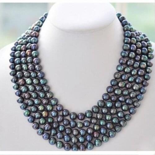 Stunning 9-10mm tahitian black green multicolor pearl necklace 50inch