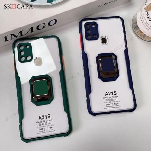 Protection Camera Lens Shockproof Phone Case For Samsung S21 A21S S20 FE A32 A42 Magnetic Ring Holder Stand Transparent Cover