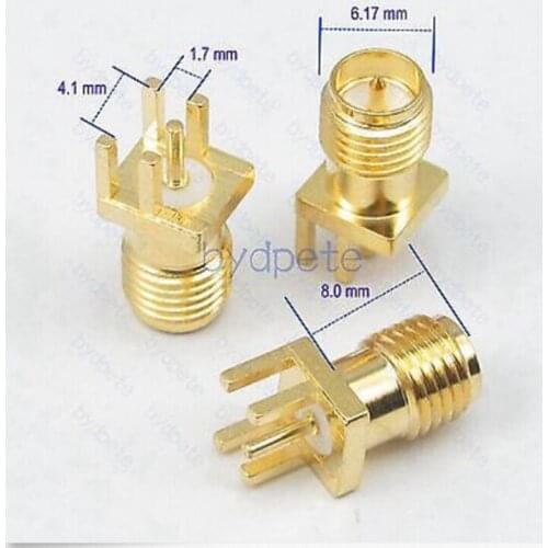 RP-SMA female Connector square panel Solder PCB Edge 1.7mm 4.1mm 8.0mm Mount RF