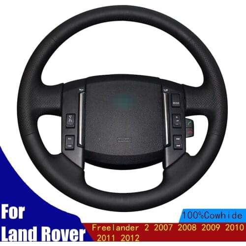 Hand-stitched Car Steering Wheel Covers Black Genuine Leather For Land Rover Freelander 2 2007 2008 2009 2010 2011 2012