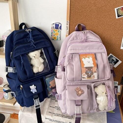 Women Backpack Waterproof Travel Bag For Girl Pvc Transparent Pocket School Bag Black Rucksack Fashion Female College Bookbag