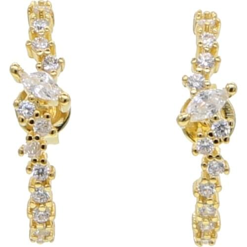 Silver plated Gold color Plated CZ Simulated Earrings Dainty Mini Bar Halo Lightning Bolt Moon Stud Earrings