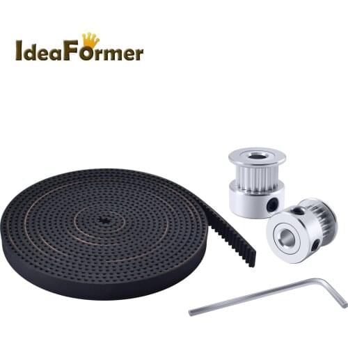 2Pcs 20 teeth GT2 Timing Alumium Pulley bore 5mm + 2Meters Rubber GT2-6mm Open Timing Belt Width 6mm for 3D printer CNC machine