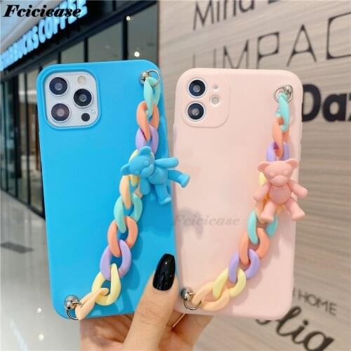 3D Cartoon Bear Pendant Bracelet Case For Samsung Galaxy A82 A22 A02 A32 A72 A52 A12 A42 5G Silicone TPU Cover Cute Cases