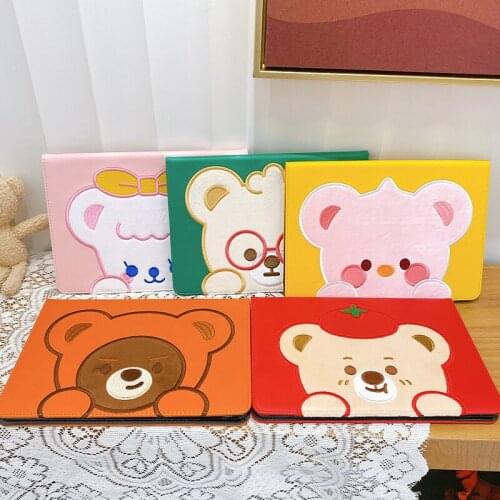 Bear Cute Cases For iPad Air 4 10.9 3 10.5 Air 1 2 Pro 11 9.7 2018 2019 2017 2020 Mini 5 PU Leather Shockproof Stand Holder