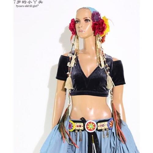 Belly Dance Velvet Fat Chance Tribal Choli Costume Short Drop Sleeve Top CJJ18