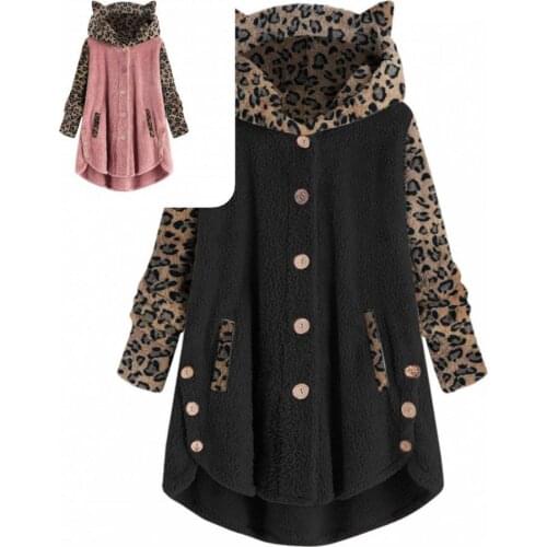 Warm Autumn Winter Leopard Patchwork Single-breasted Coat Streetwear