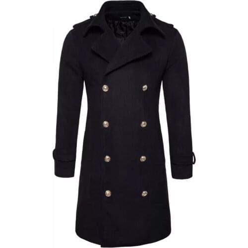 Trench Mens Coat Winter Long Wool Trench Coat Men Slim Fit Pea Coat Windbreaker Casual Mens Jackets Coats Abrigo Hombre S-2XL