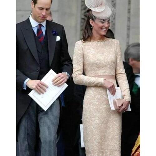 Formal Celebrity Dresses Sheath Long Sleeves Lace Knee Length Short Famous Red Carpet Dresses