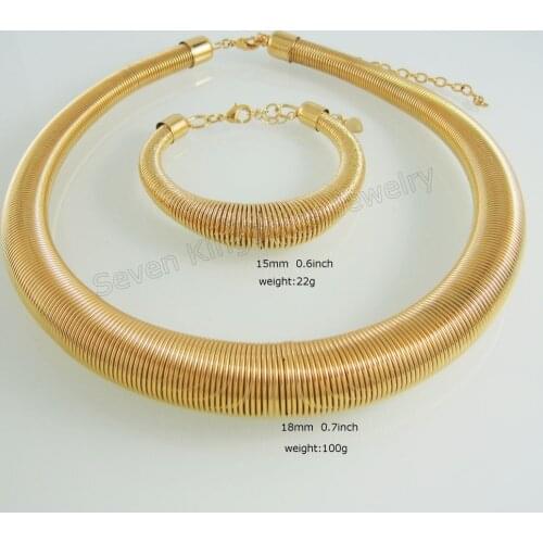GORGOUS - YELLOW GOLD OVERLAY PLATED 20" HEAVY UNIQUE BIG WIDTH NECKLACE & About 8" BRACELET VIVID SPRING SHAPED SET