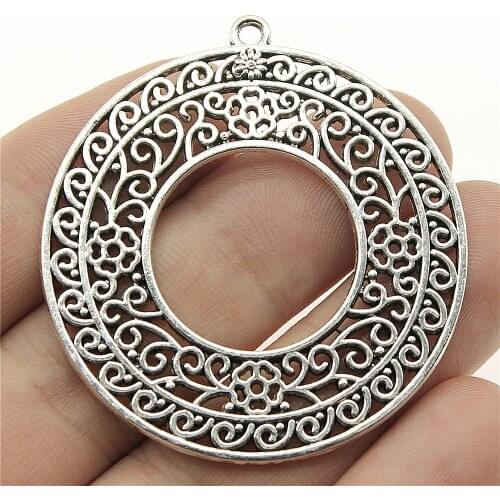 WYSIWYG 1pcs 48x45mm Filigree Carved Circle Bohemia Charm Pendants For Earring Making Necklace Making