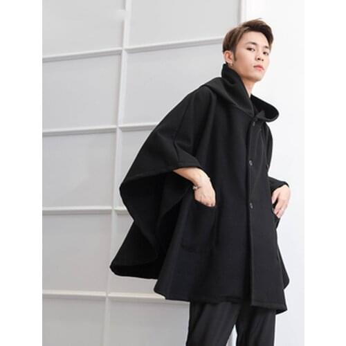 M-4XL double-breasted garden hooded cloak fashion casual loose woolen coat autumn and winter bat shirt tide male personality coa